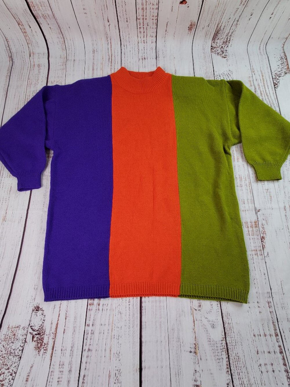 Diana Marco Knit Sweater Women L Orange Green Purple Color Block Oversized Y2K